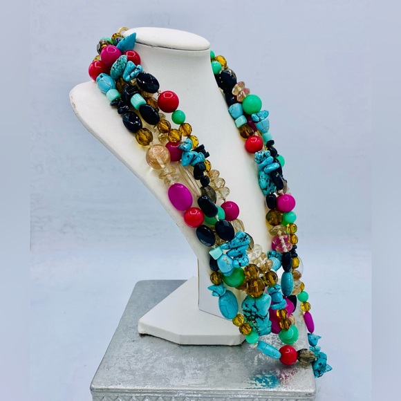 Stella And Dot Chunky Multi Strand Turquoise Multi Color Beaded Necklace Retired - Picture 3 of 9
